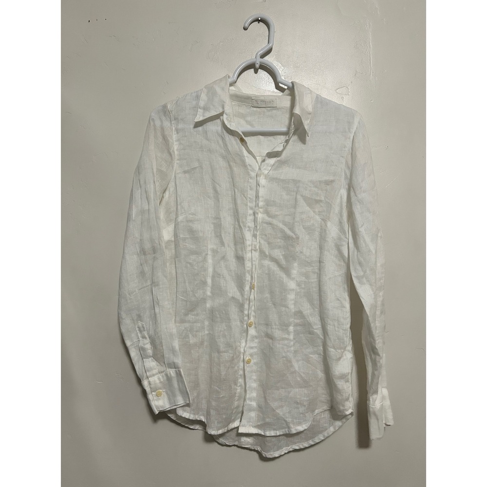 CP Shades White 100% Linen Button Down Shirt Long Sleeve Blouse XS Made in USA